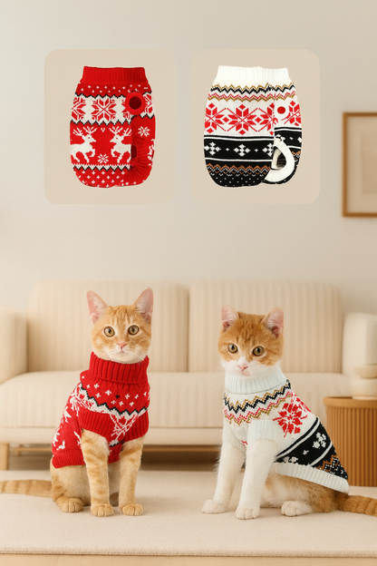 Festive Cat Knit Sweaters - Twin Pack