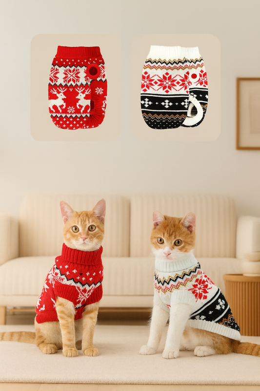 Festive Cat Knit Sweaters - Twin Pack
